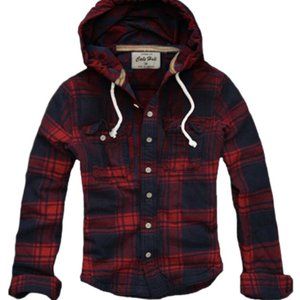 New Womens CALI HOLI Slim Fit Tunic Hooded Check Flannel Shirt Red Navy 9831533
